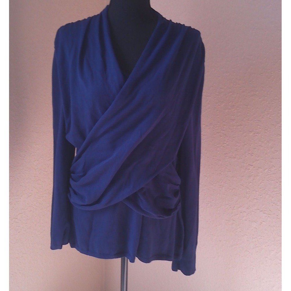 ALFANI DK BLUE WOMENS LAYERED LOOK SWEATER SIZE L